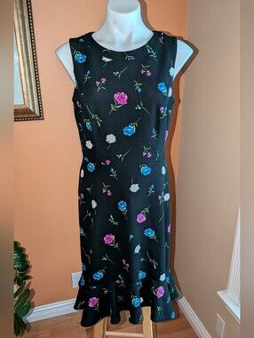 Roz& Ali Sleeveless Black Floral Sheath Dress - Elegant Floral Print Size 8